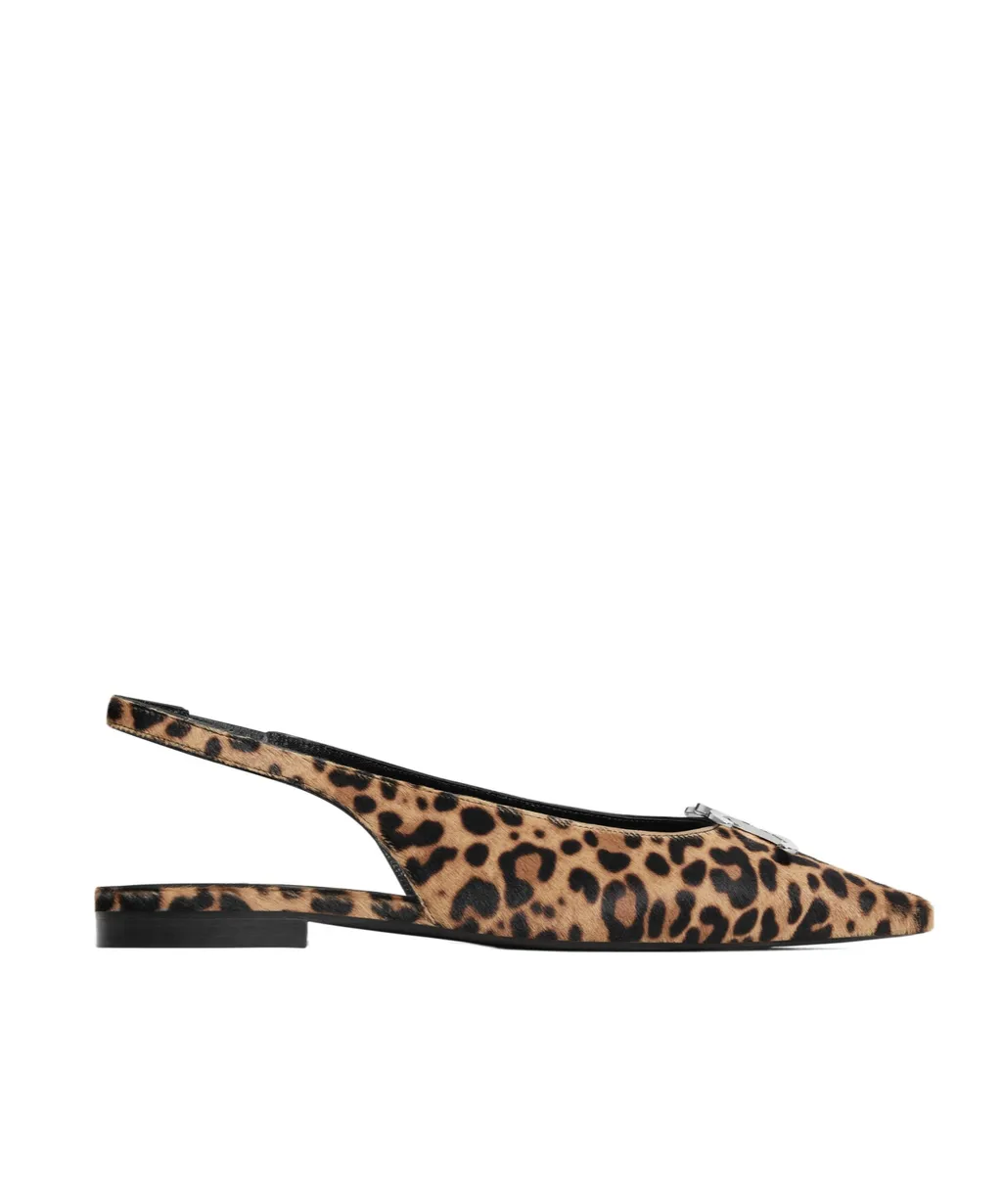 Alma Triomphe Flat Slingback In Leopard Printed Hairy Calfskin