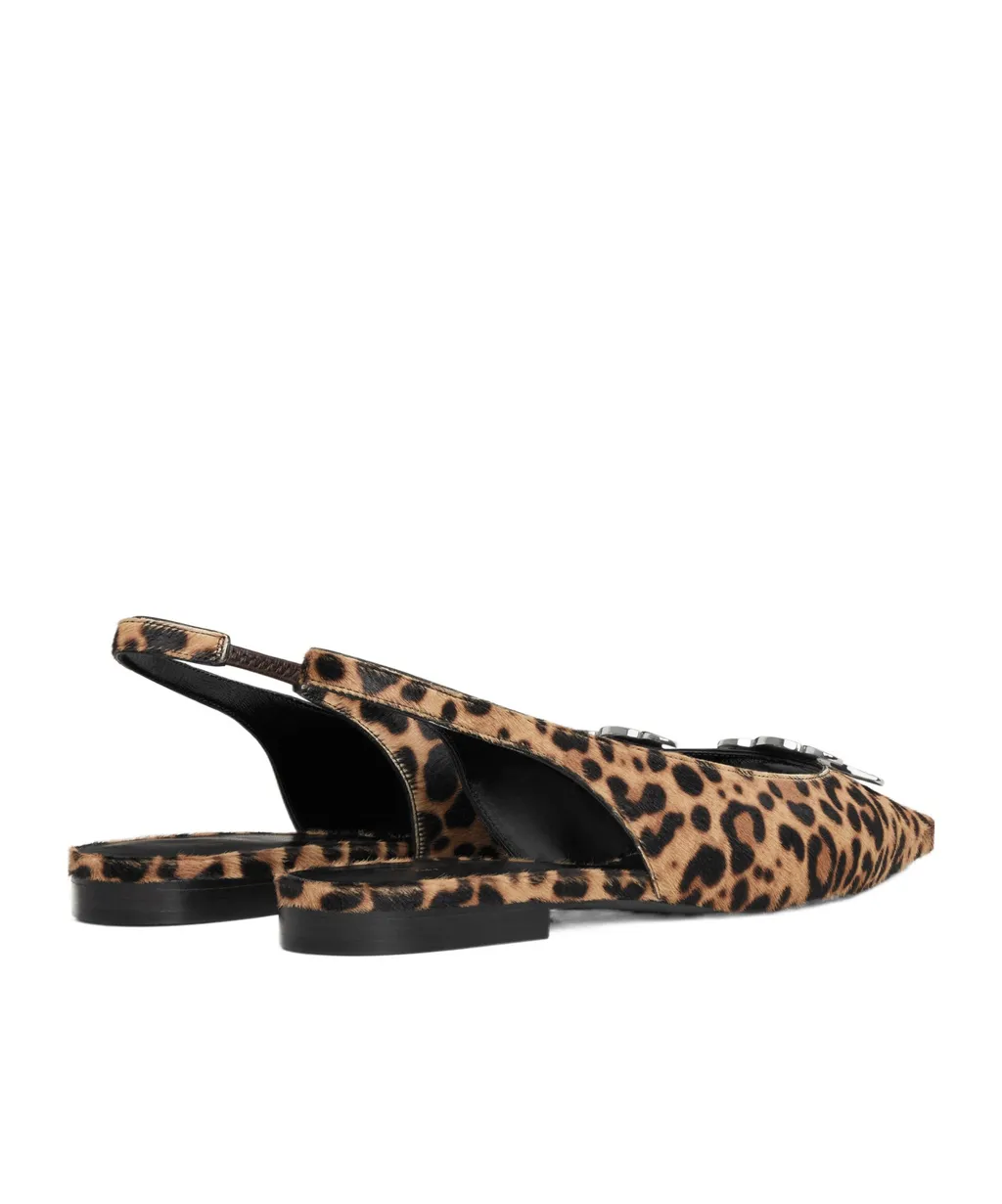 Alma Triomphe Flat Slingback In Leopard Printed Hairy Calfskin