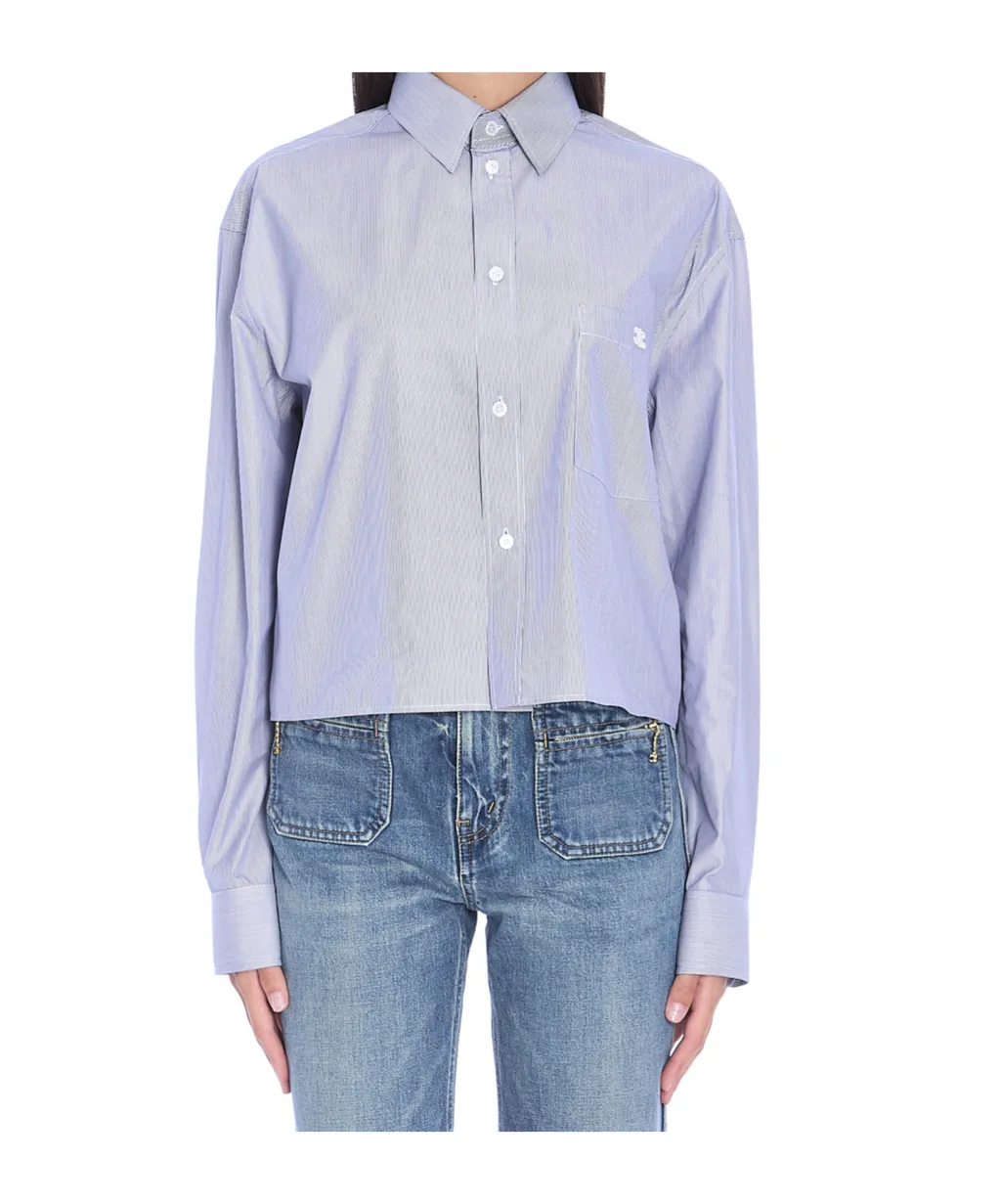 Cropped Shirt In Striped Cotton And Silk