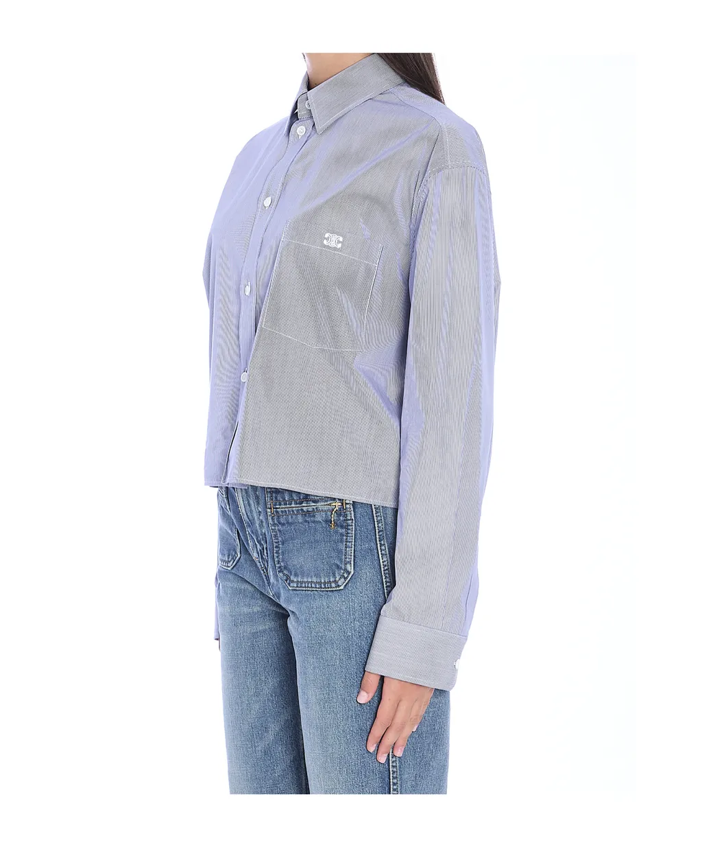 Cropped Shirt In Striped Cotton And Silk
