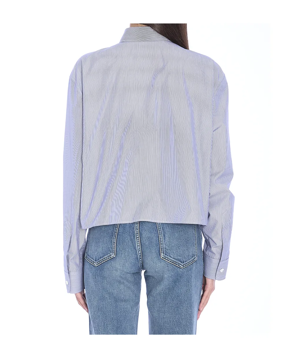 Cropped Shirt In Striped Cotton And Silk