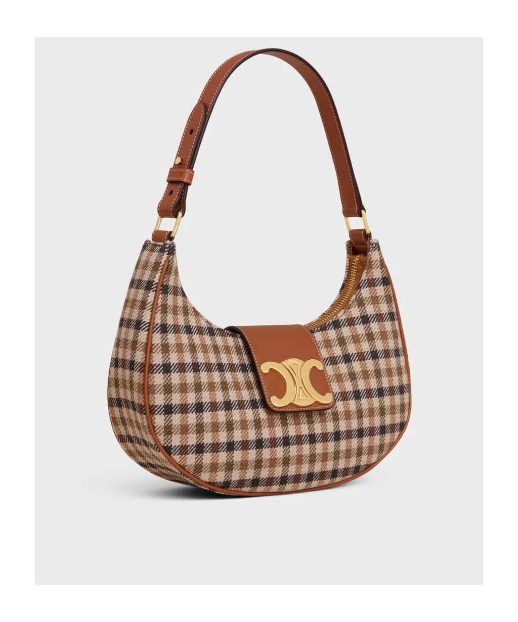Medium Ava Triomphe Bag In Tartan Textile And Calfskin