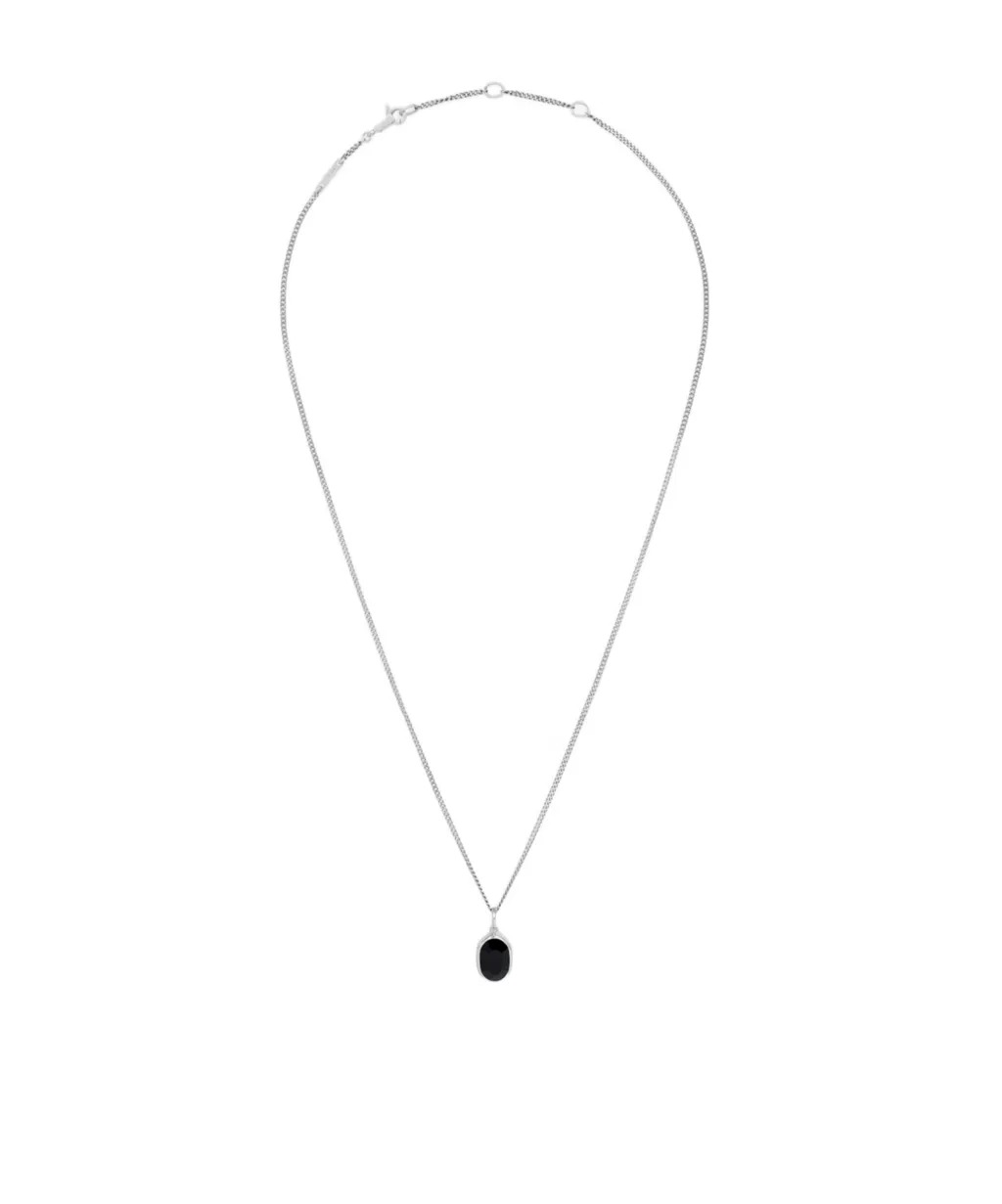 Bevelled Necklace In Onyx And Sterling Silver With Rhodium Finish