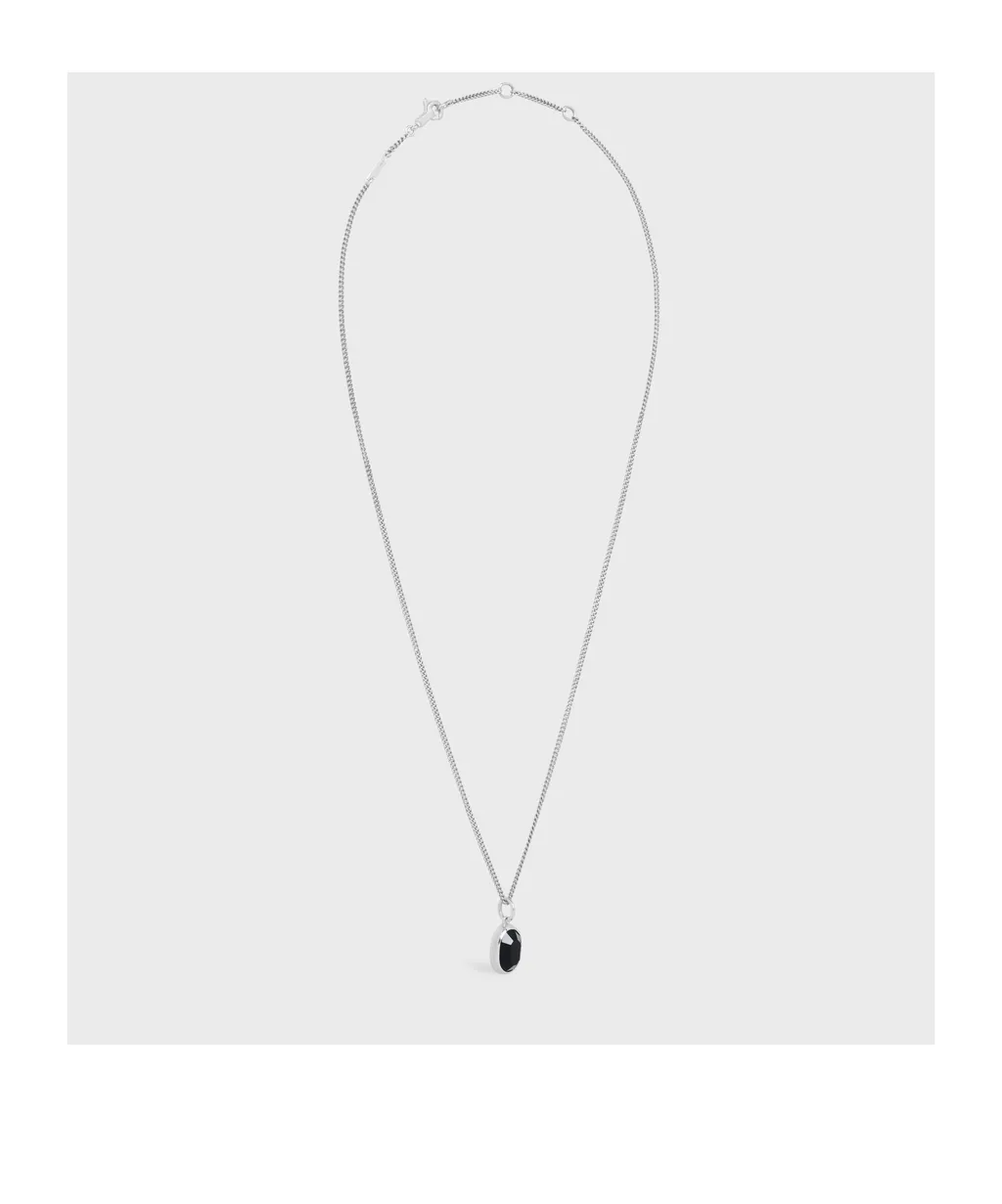 Bevelled Necklace In Onyx And Sterling Silver With Rhodium Finish