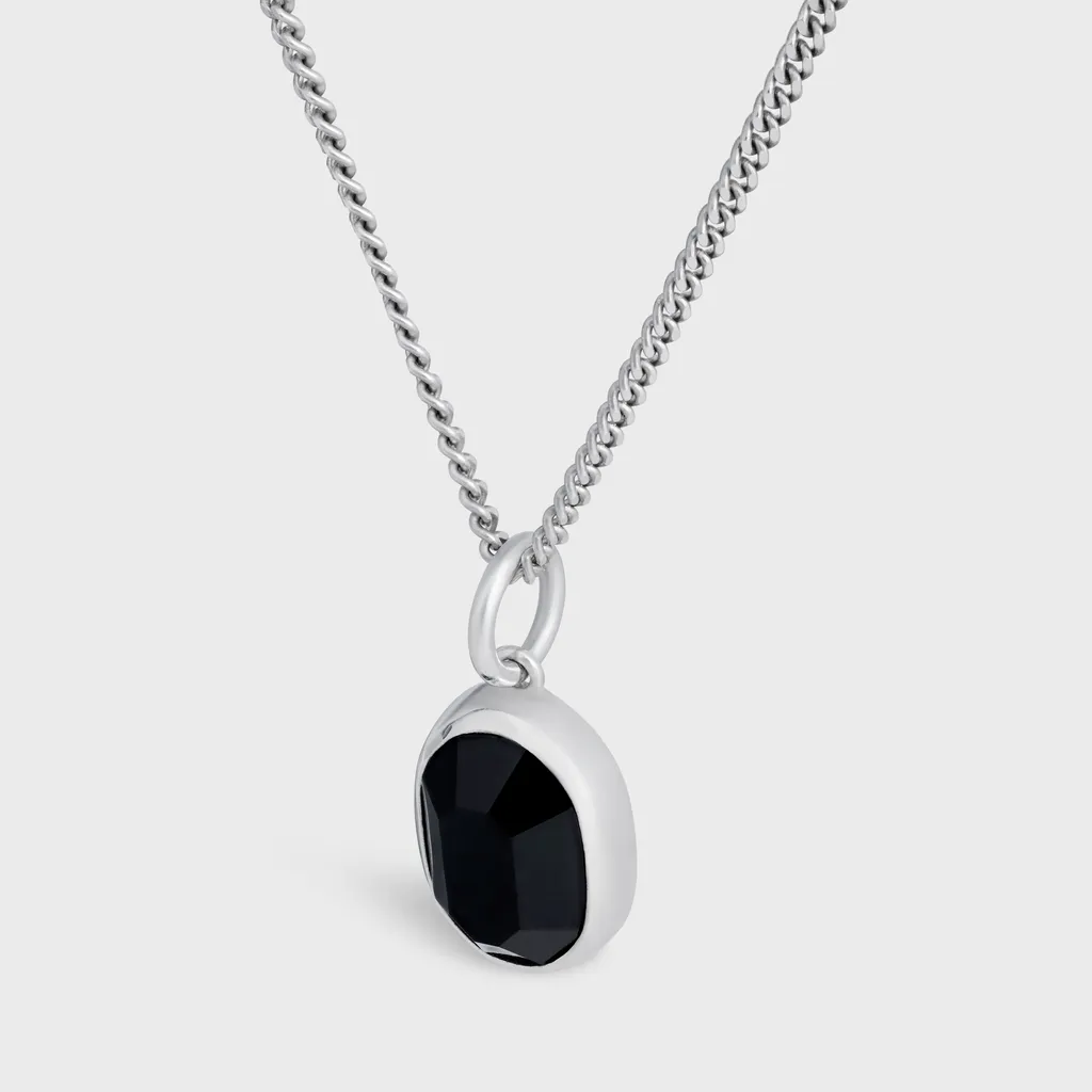 Bevelled Necklace In Onyx And Sterling Silver With Rhodium Finish