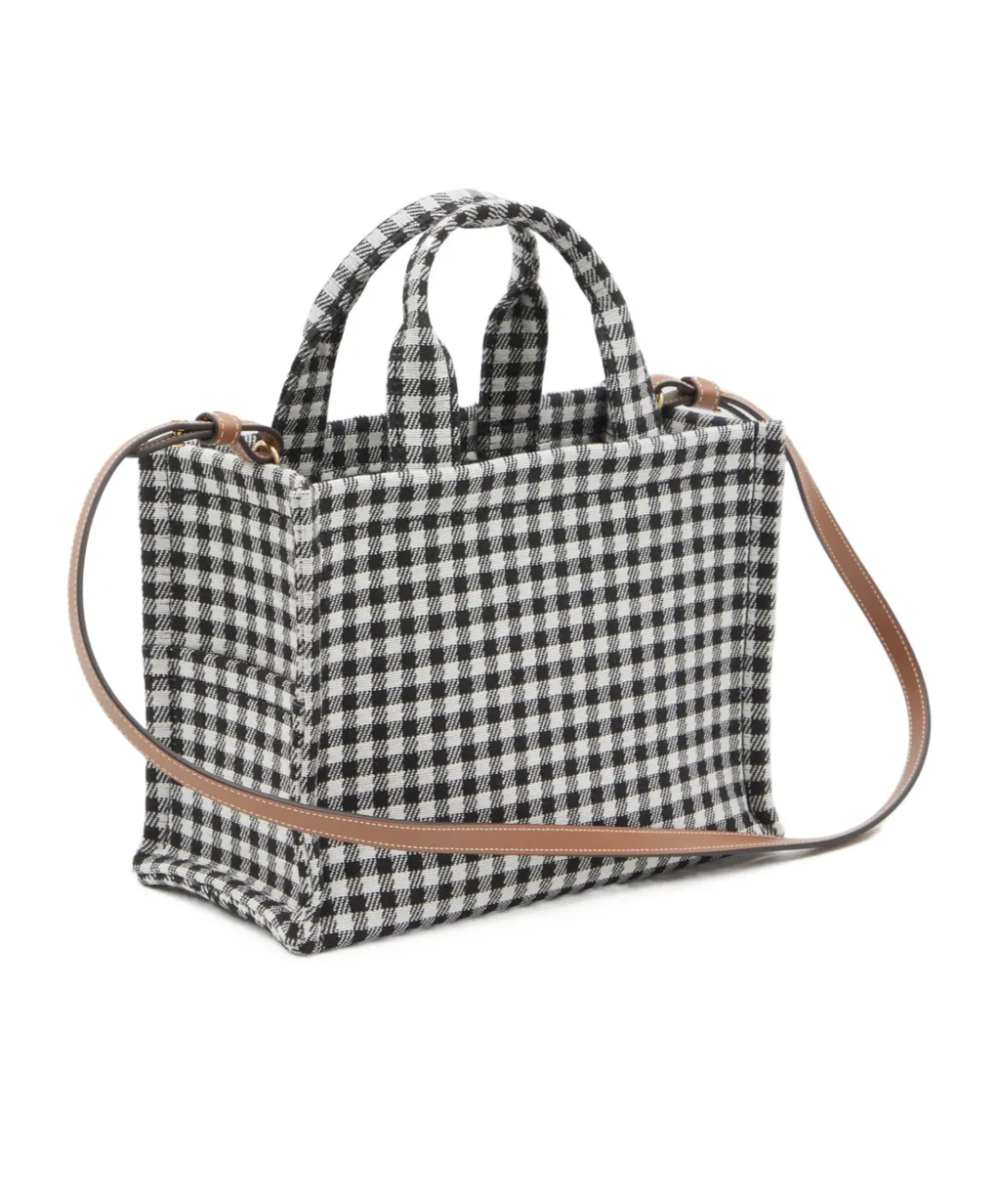 Small Cabas Thais In Vichy Textile And Calfskin