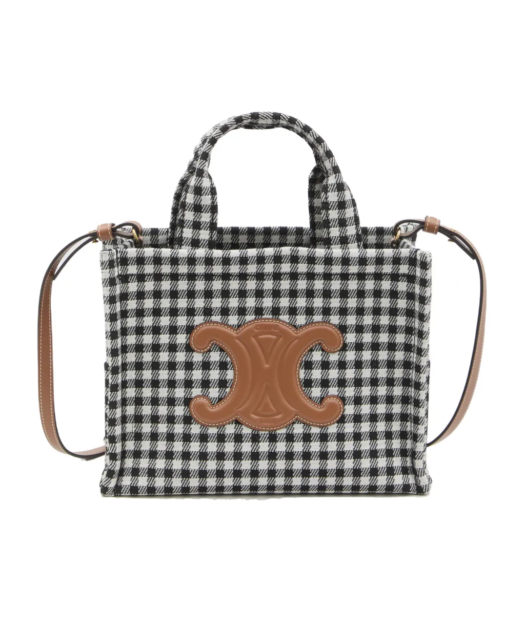 Small Cabas Thais In Vichy Textile And Calfskin