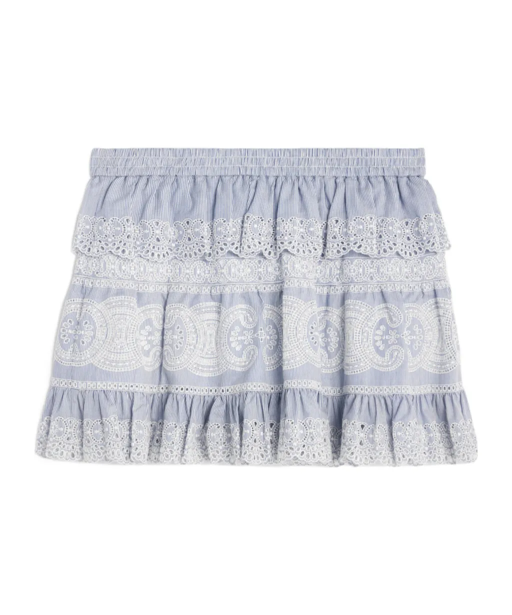 Embroidered Mini Skirt In Striped Cotton And Cashmere