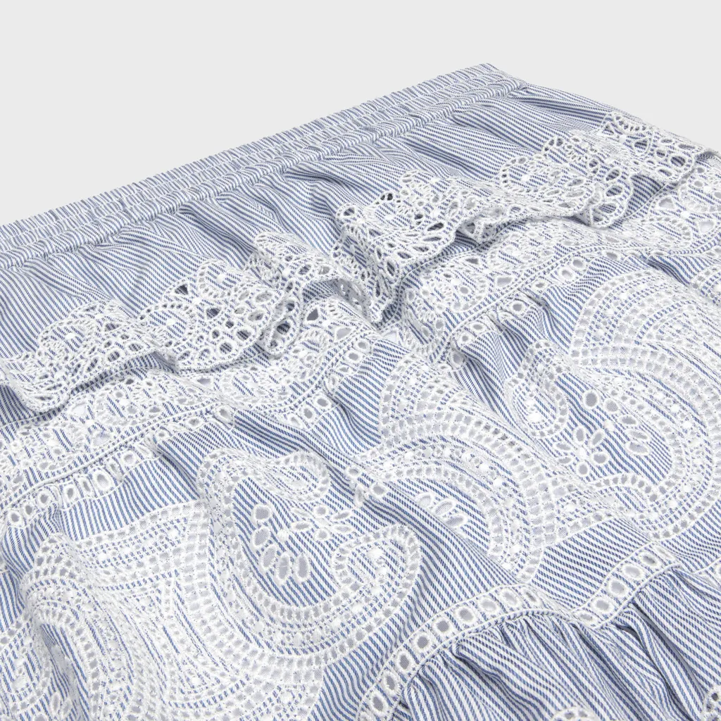 Embroidered Mini Skirt In Striped Cotton And Cashmere