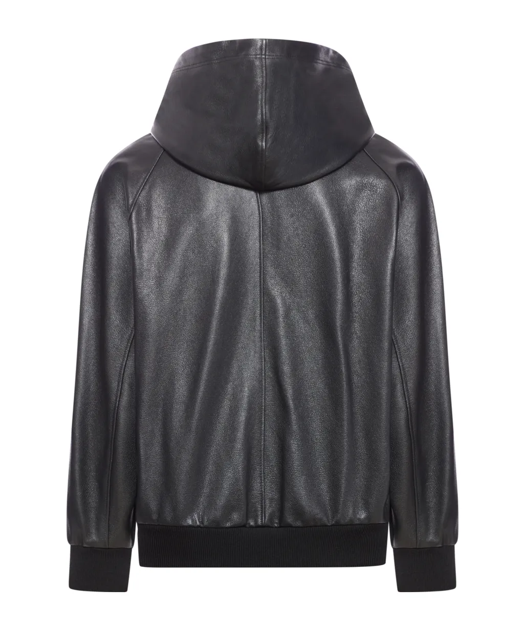 Leather Varsity Jacket With Hood