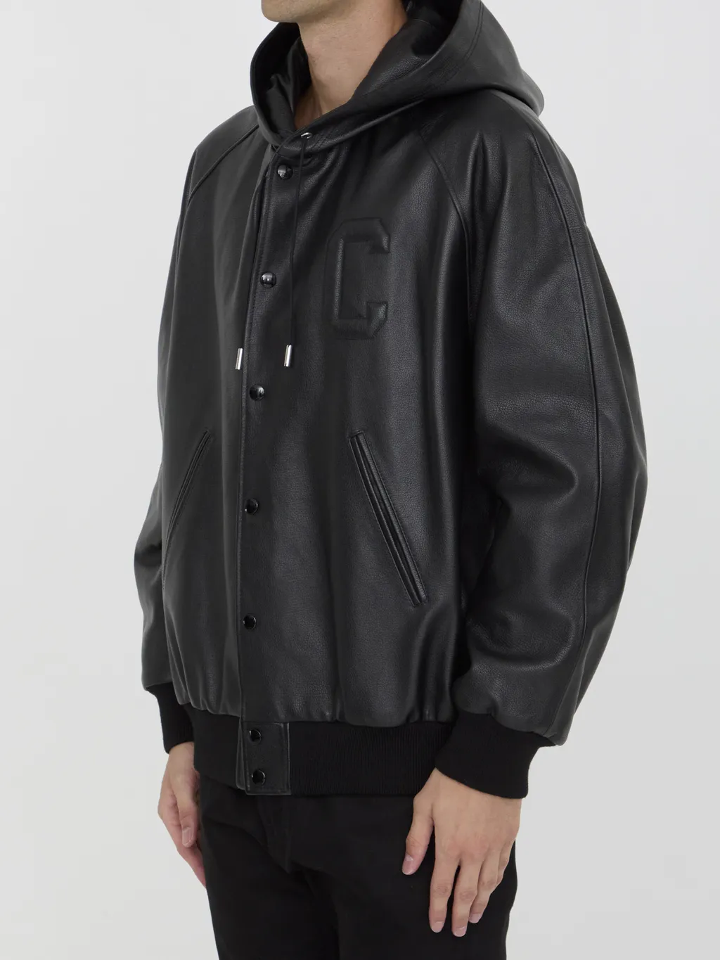 Leather Varsity Jacket With Hood