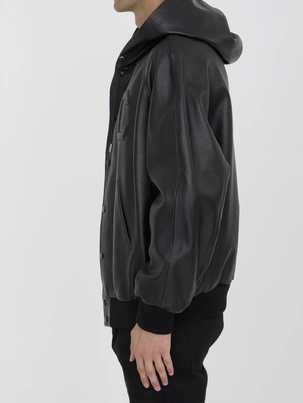Leather Varsity Jacket With Hood