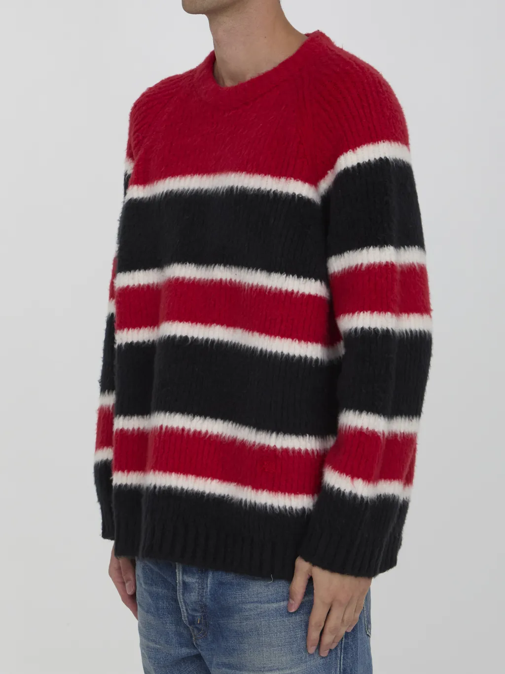 Oversized Crew Neck Sweater In Brushed Striped Cotton
