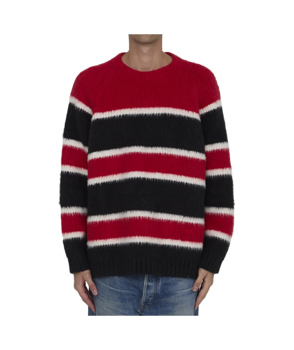 Oversized Crew Neck Sweater In Brushed Striped Cotton