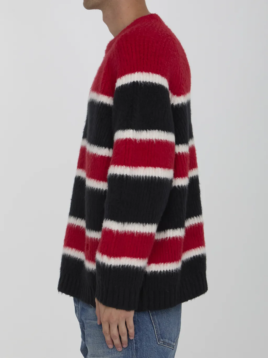 Oversized Crew Neck Sweater In Brushed Striped Cotton