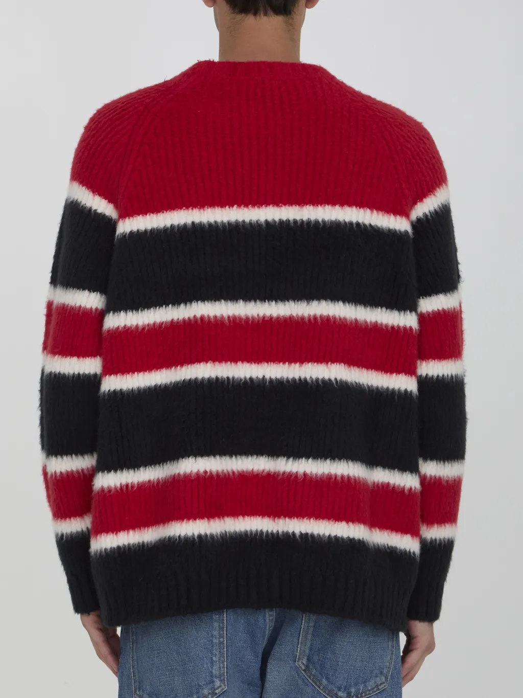 Oversized Crew Neck Sweater In Brushed Striped Cotton