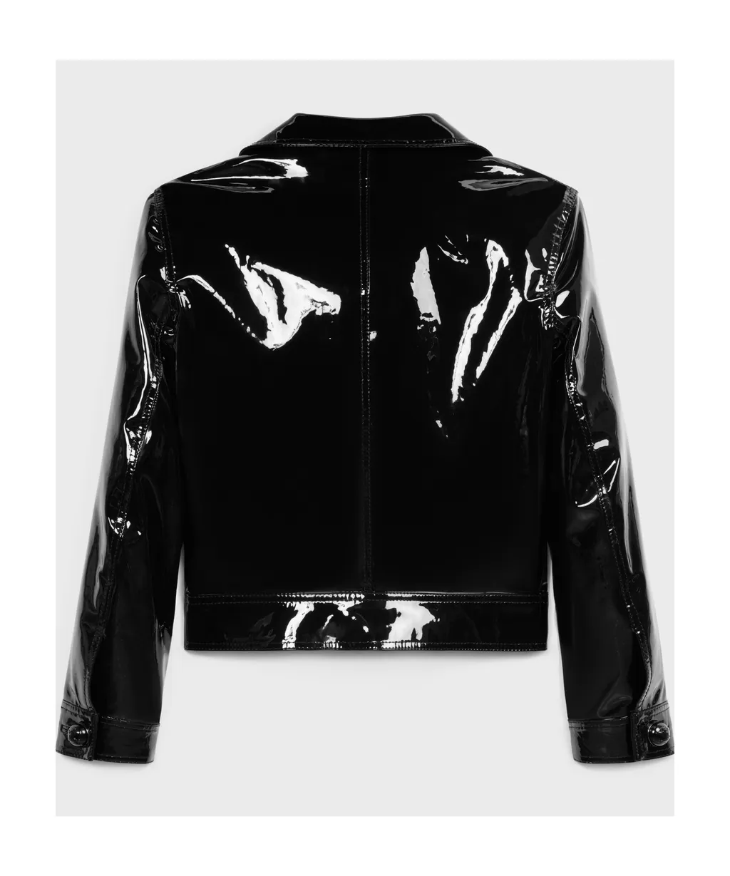 Straight Blouson Jacket In Patent Lambskin Leather