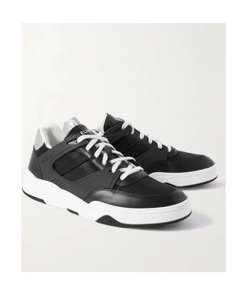 Trainer Ct-07 Low Lace-Up Sneaker In Mesh, Calfskin And Laminated Calfskin