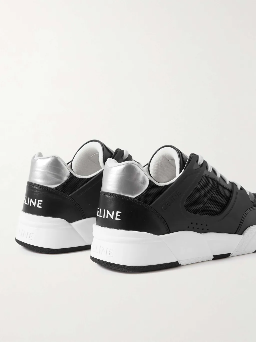 Trainer Ct-07 Low Lace-Up Sneaker In Mesh, Calfskin And Laminated Calfskin