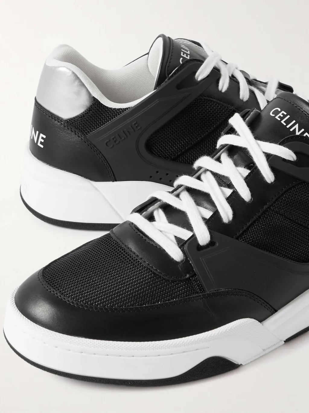 Trainer Ct-07 Low Lace-Up Sneaker In Mesh, Calfskin And Laminated Calfskin