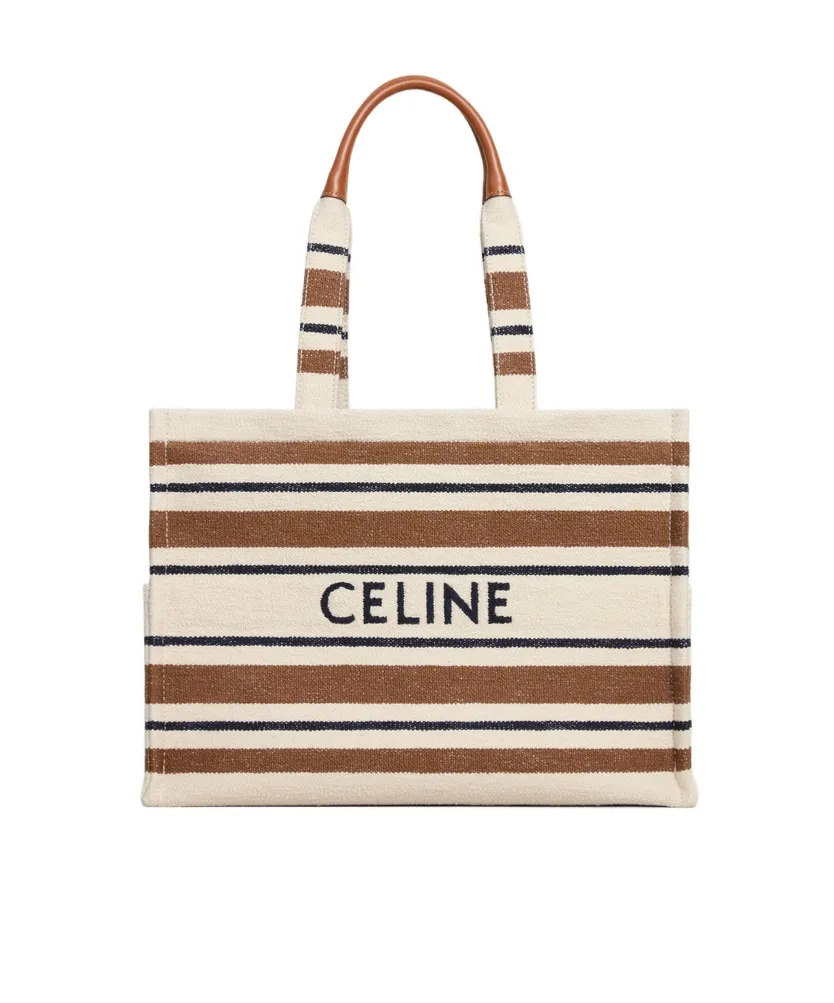 Large Cabas Thais In Striped Textile With Celine Jacquard