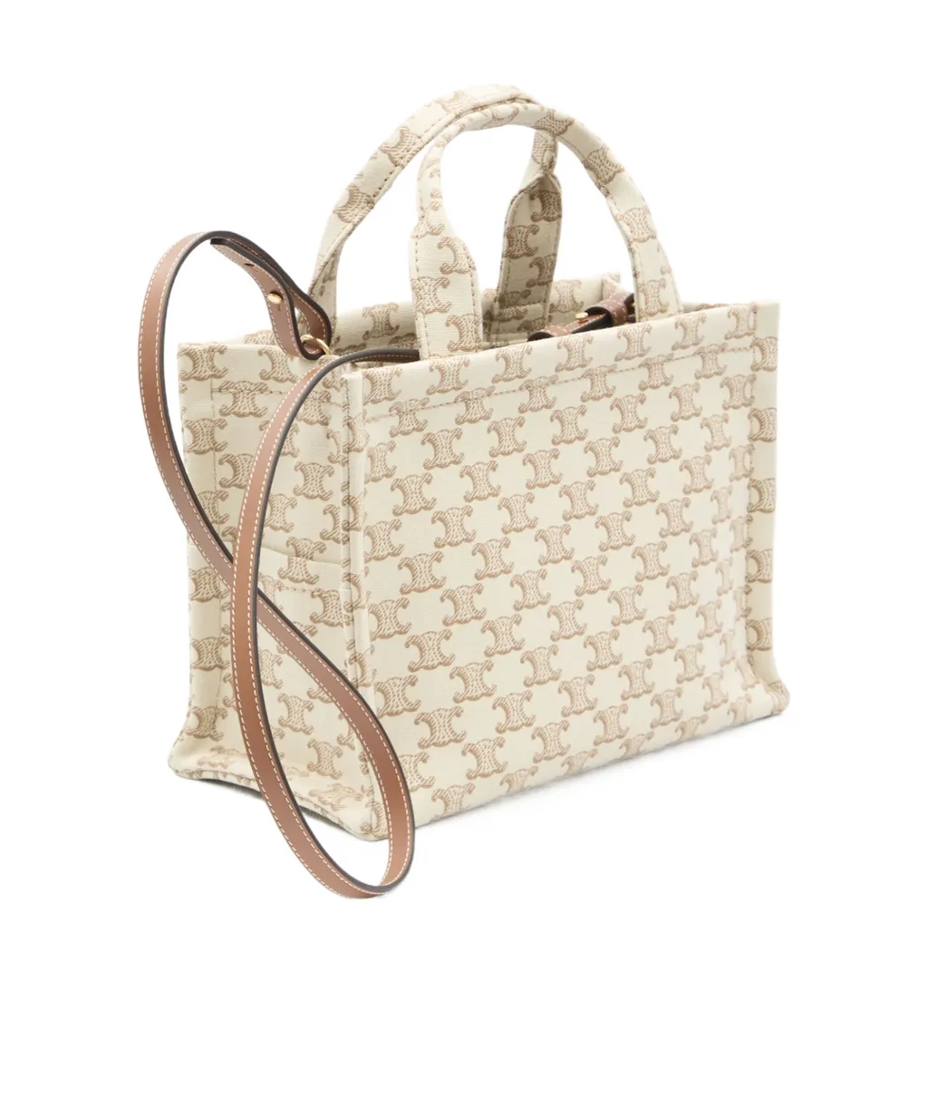 Small Cabas Thais In Textile With Triomphe Canvas Print And Calfskin