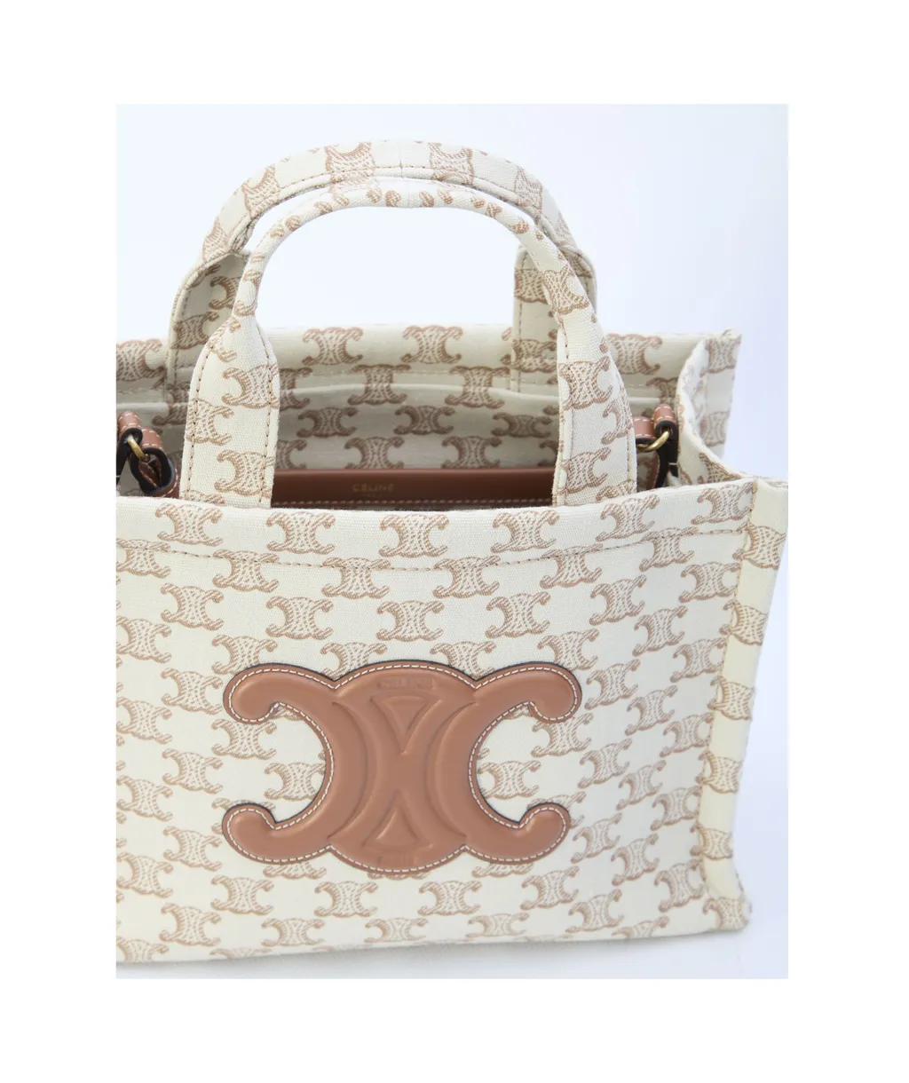 Small Cabas Thais In Textile With Triomphe Canvas Print And Calfskin