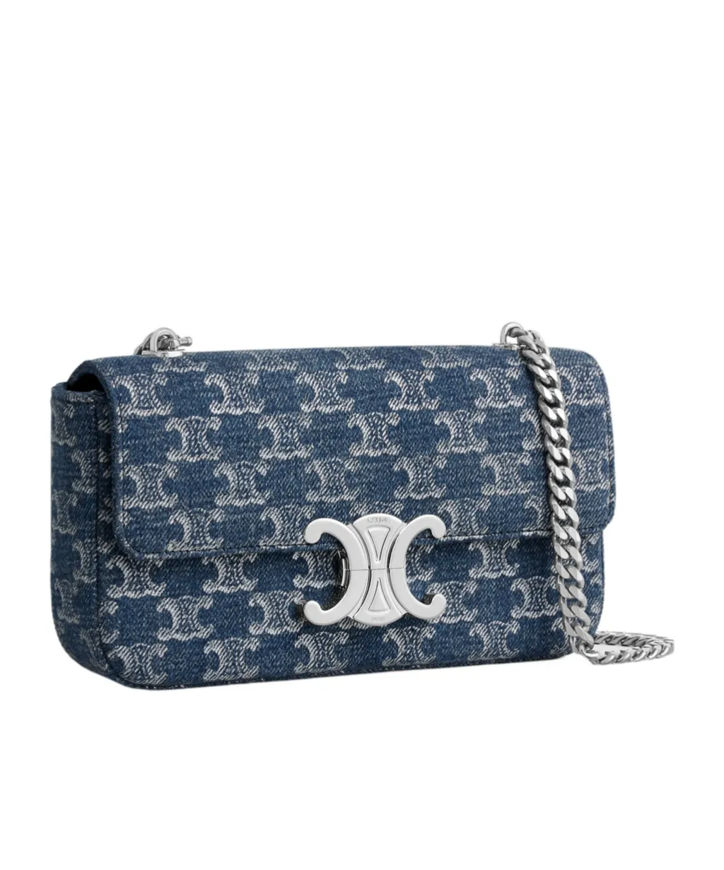 Chain Shoulder Bag Claude In Denim With Triomphe All-Over