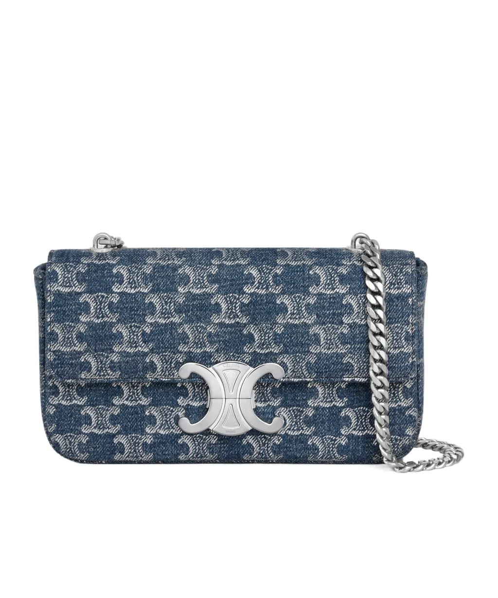 Chain Shoulder Bag Claude In Denim With Triomphe All-Over