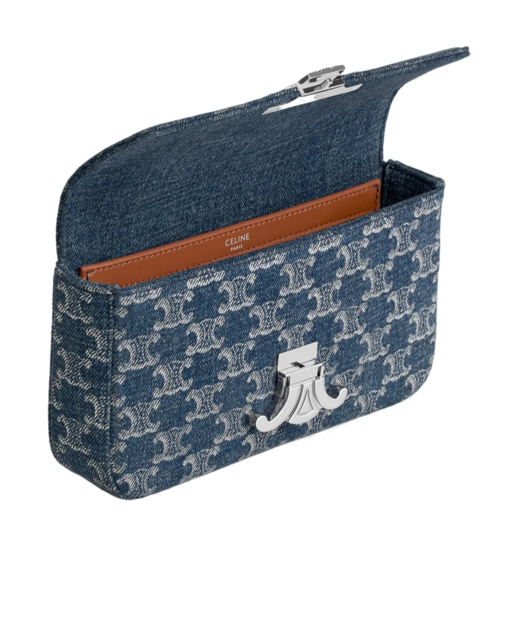 Chain Shoulder Bag Claude In Denim With Triomphe All-Over
