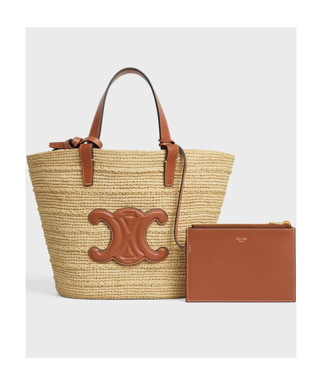 Teen Supple Celine Classic Panier In Raffia And Calfskin