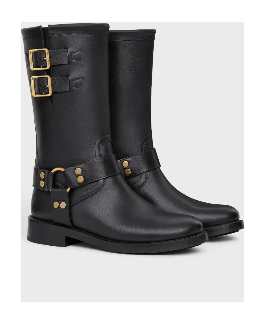 Biker Mid Boot With Harness In Calfskin - Vegetal Tanning
