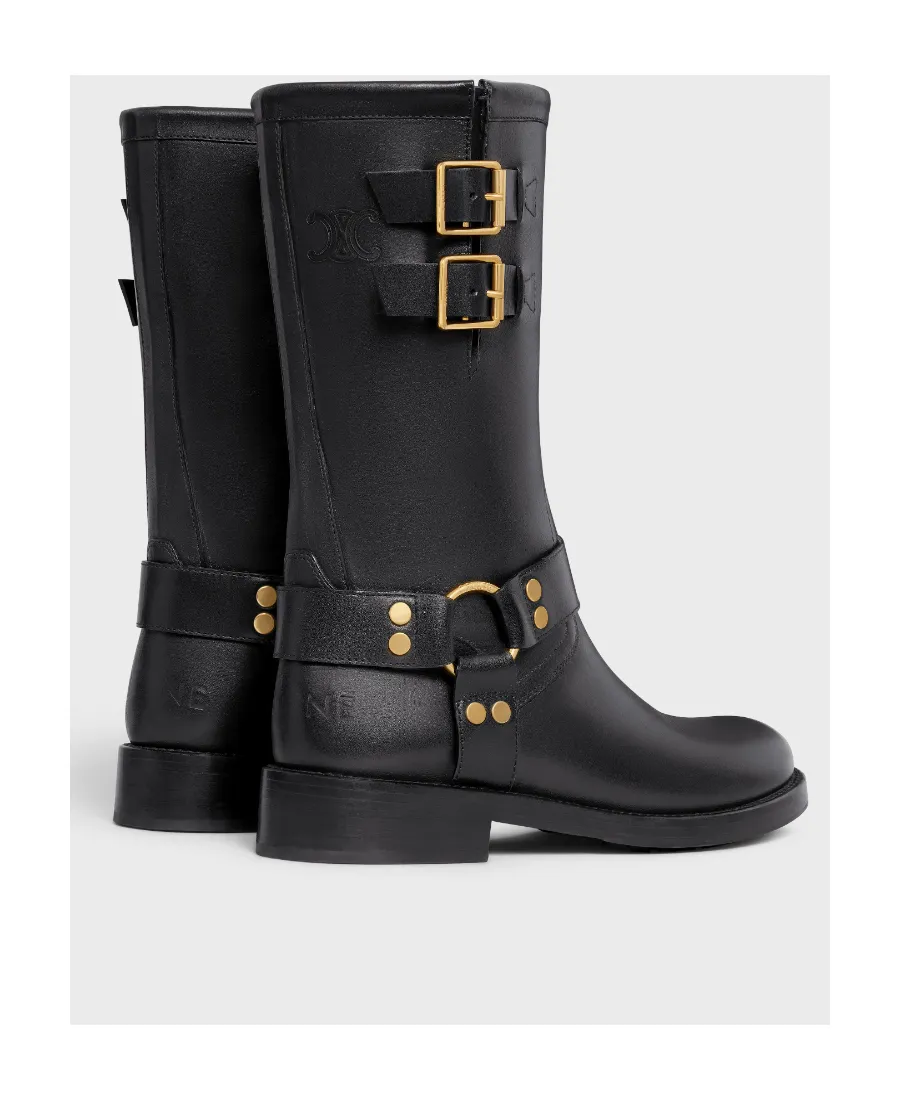 Biker Mid Boot With Harness In Calfskin - Vegetal Tanning