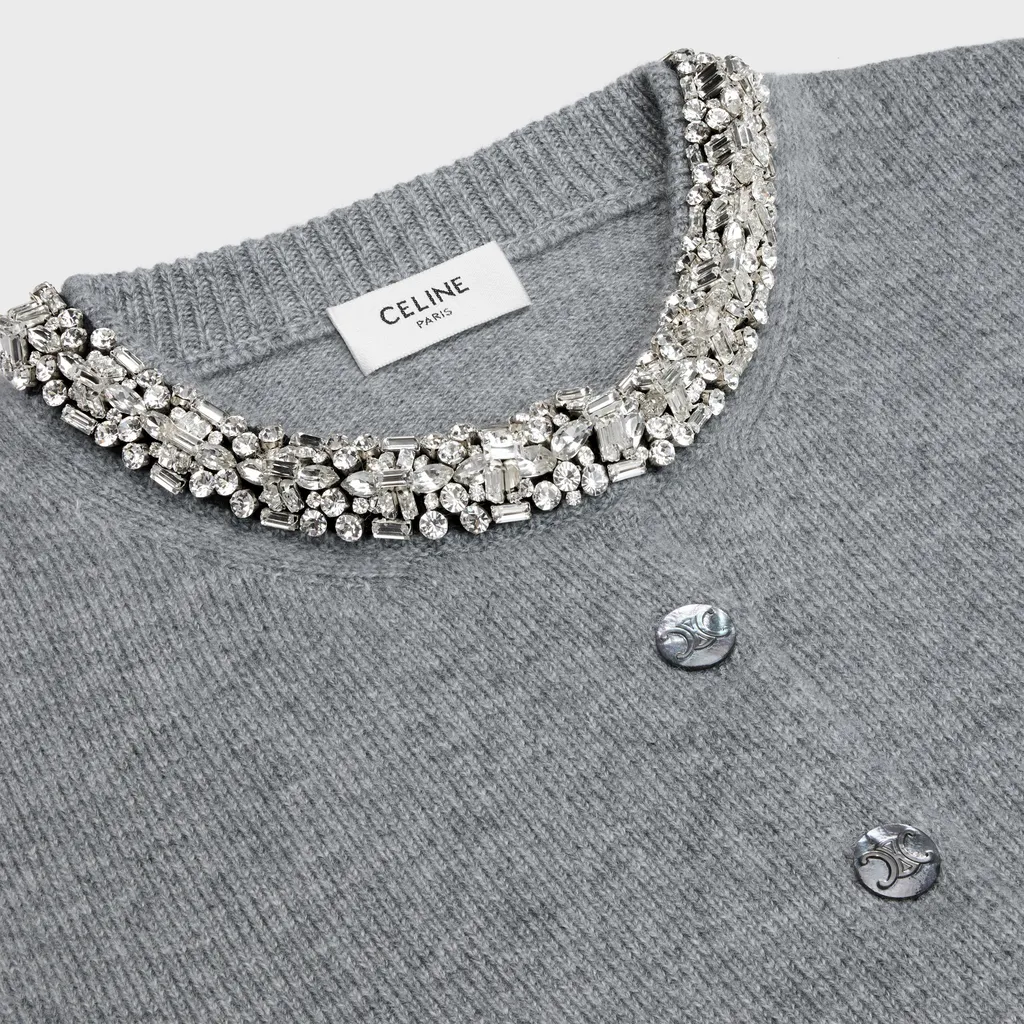 Embroidered Cropped Cardigan In Cashmere