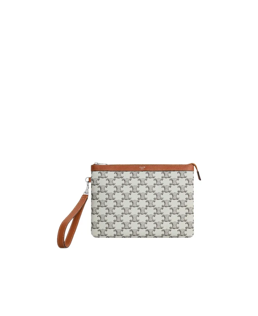 Pouch With Strap In Triomphe Canvas And Calfskin