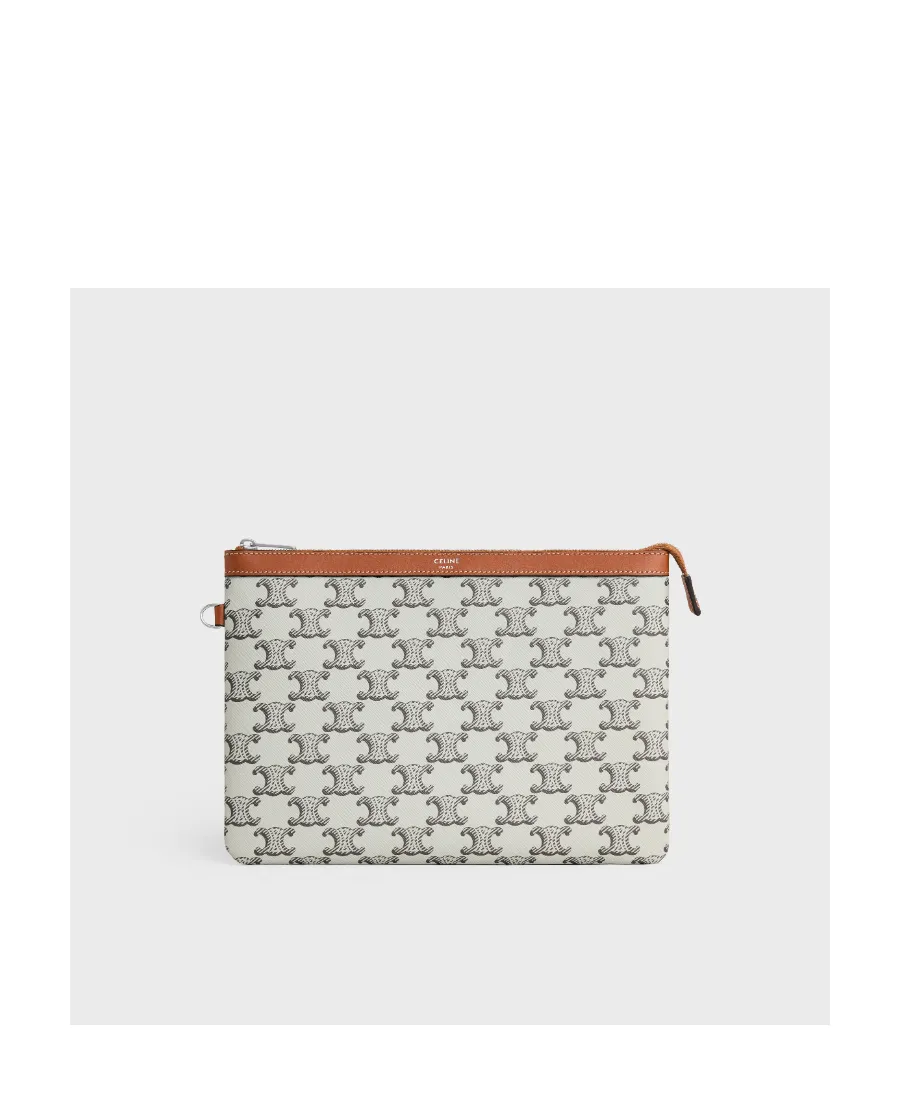 Pouch With Strap In Triomphe Canvas And Calfskin