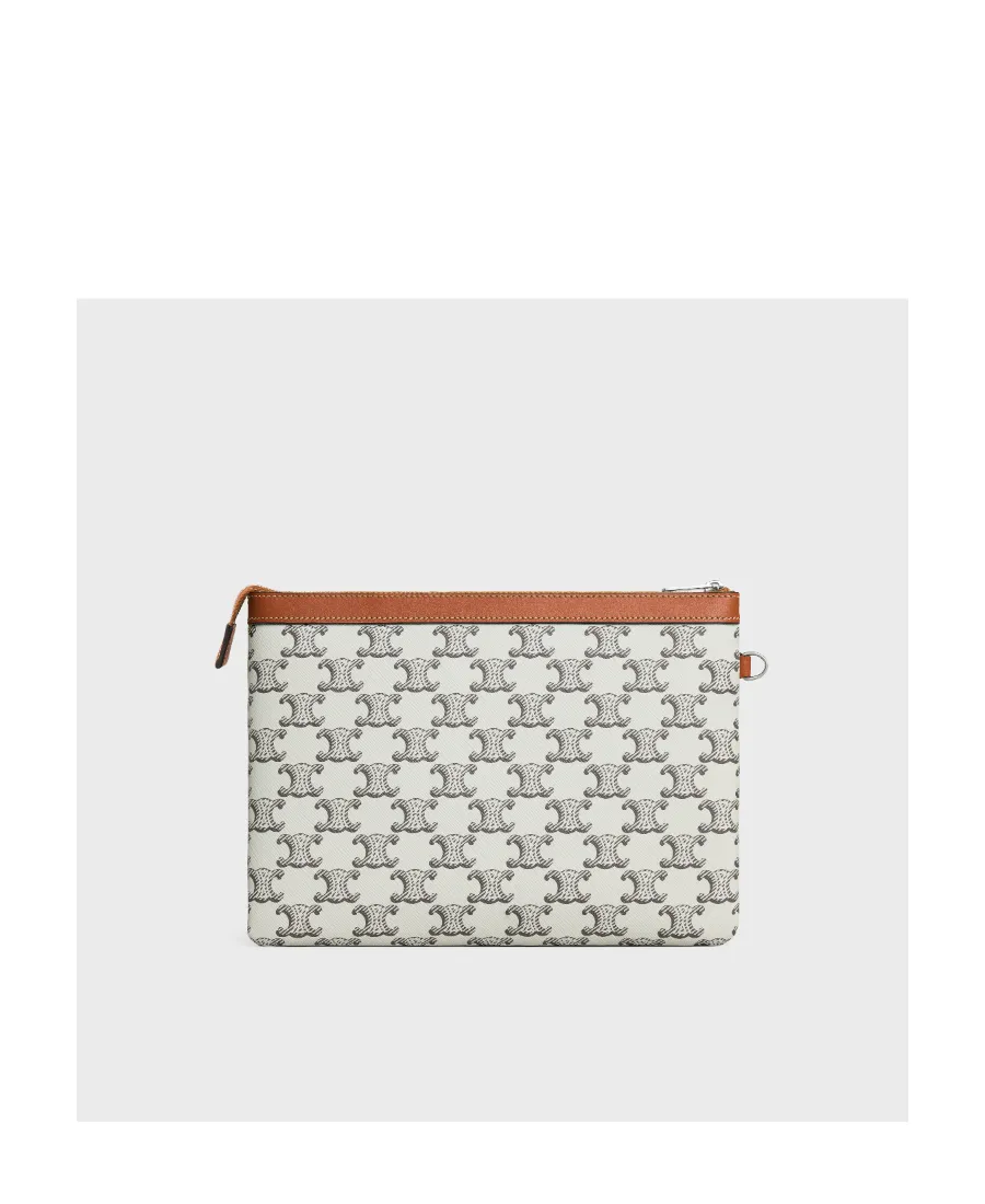 Pouch With Strap In Triomphe Canvas And Calfskin