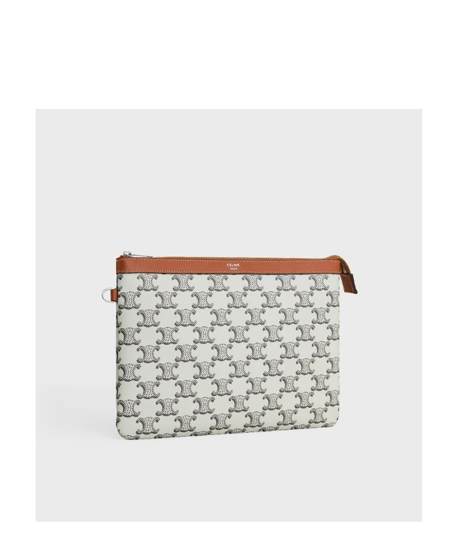 Pouch With Strap In Triomphe Canvas And Calfskin