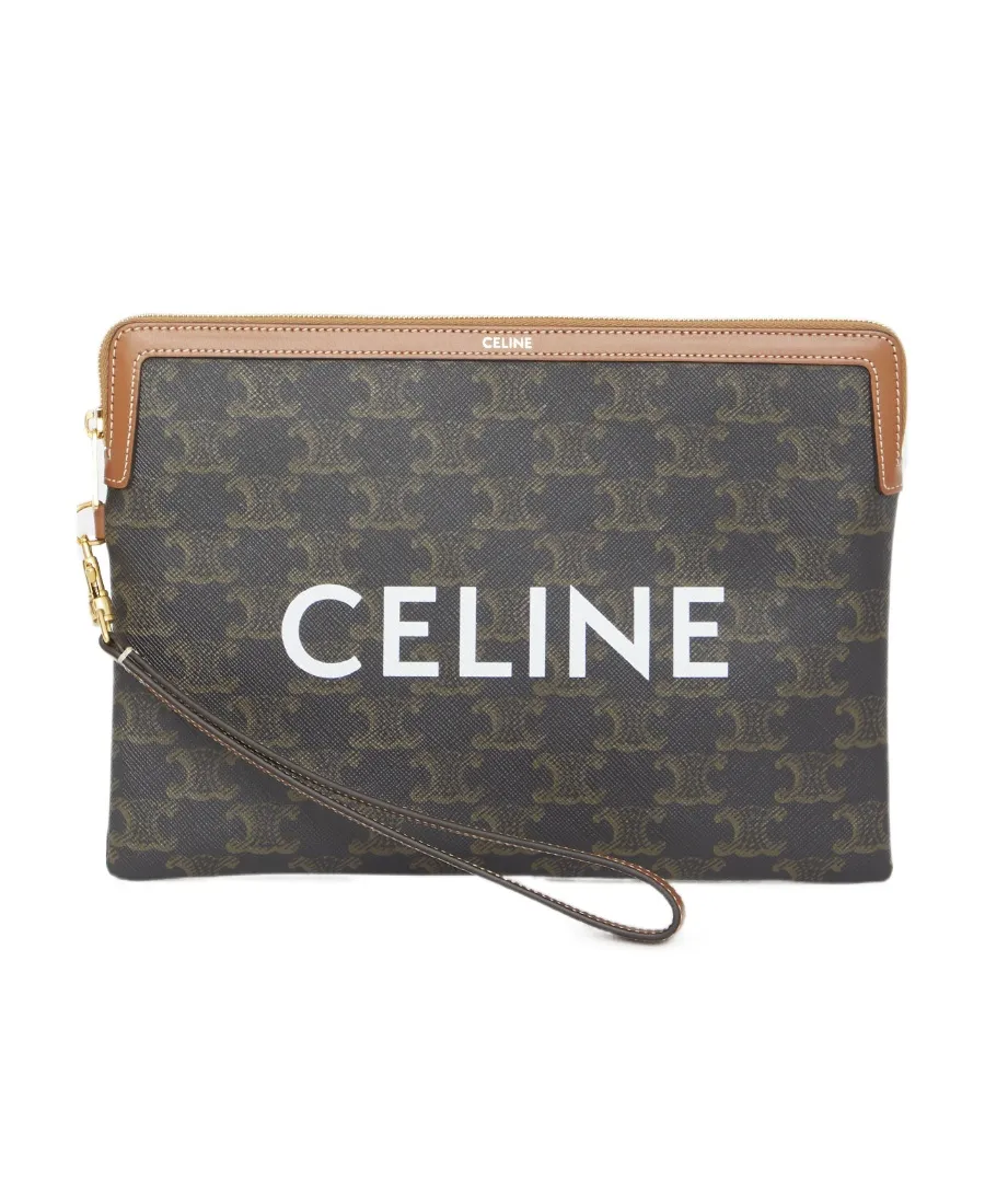Small Pouch With Strap In Triomphe Canvas With Celine Print
