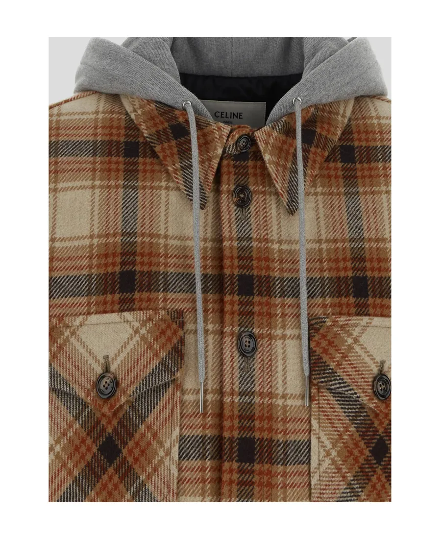 Hooded Overshirt In Checked Wool