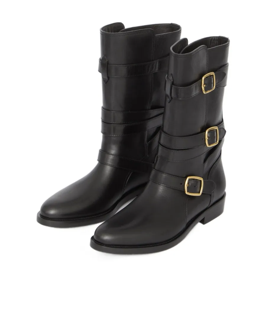 Lyra Triple Buckles Boot In Calfskin