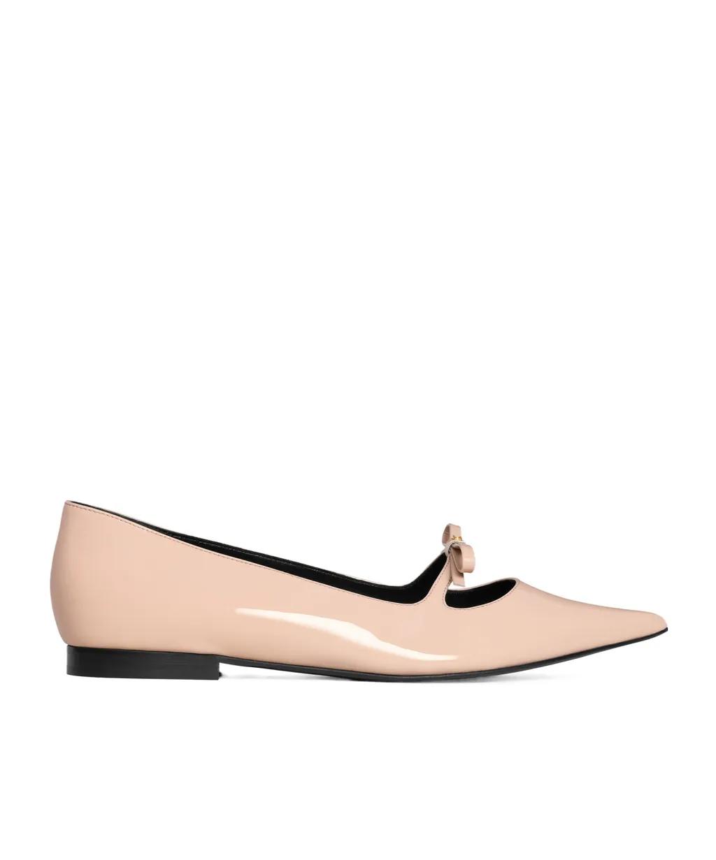 Suzy Pointy Toe Ballerina In Patent Calfskin