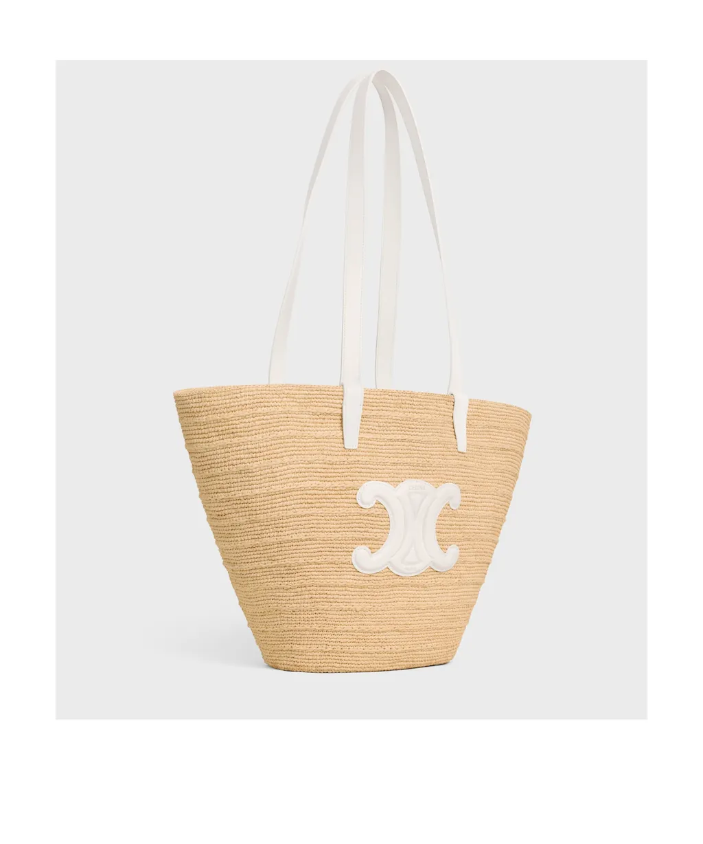 Medium Supple Celine Classic Panier In Raffia And Calfskin