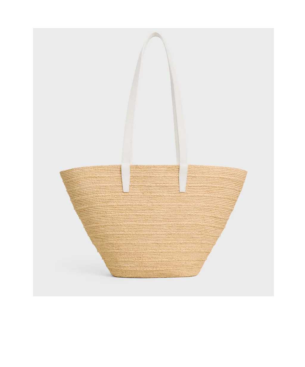 Medium Supple Celine Classic Panier In Raffia And Calfskin