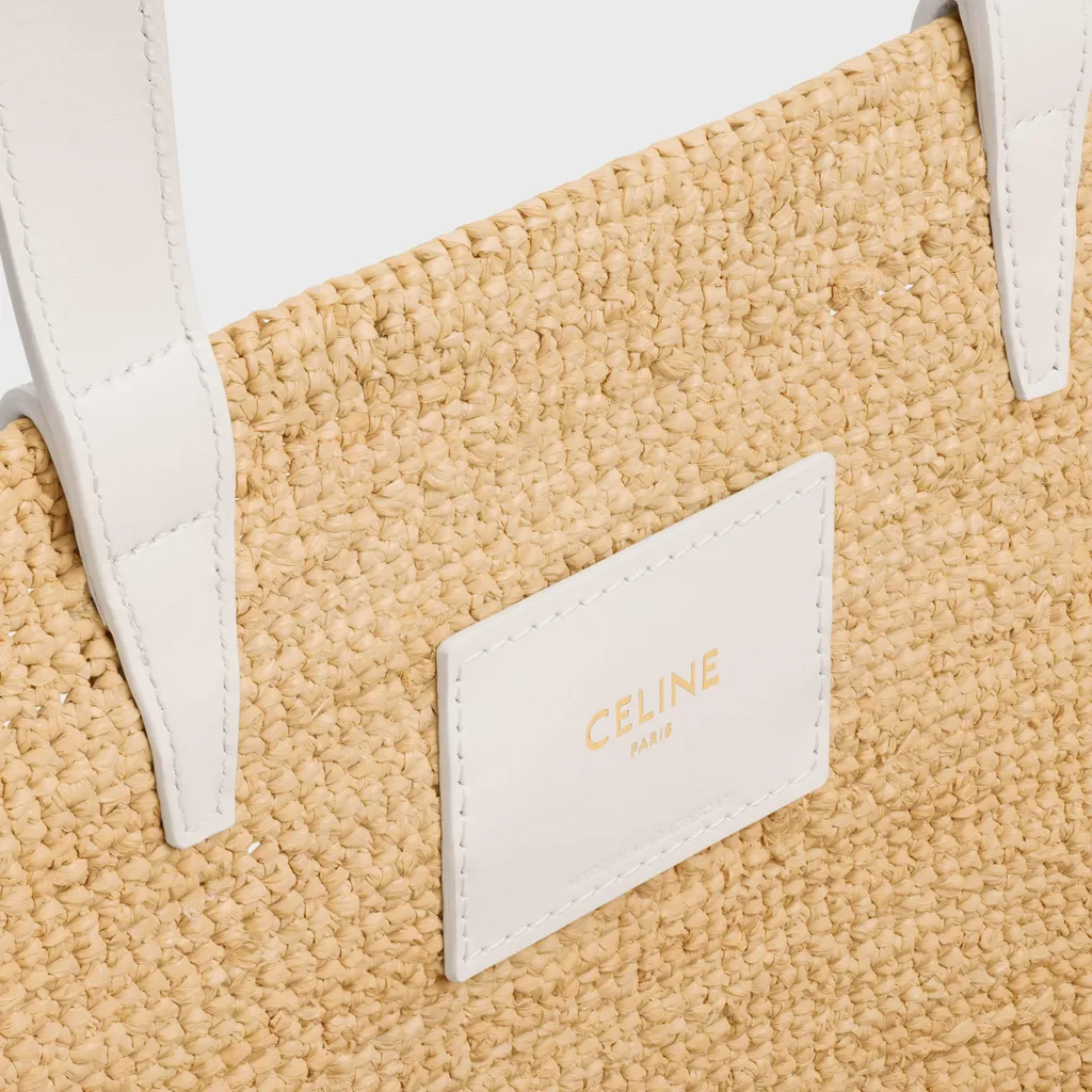 Medium Supple Celine Classic Panier In Raffia And Calfskin