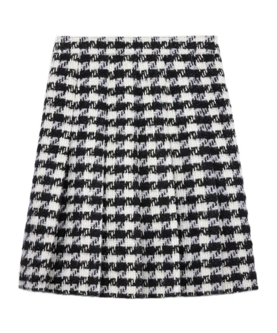 Pleated Skirt In Houndstooth Wool Natté