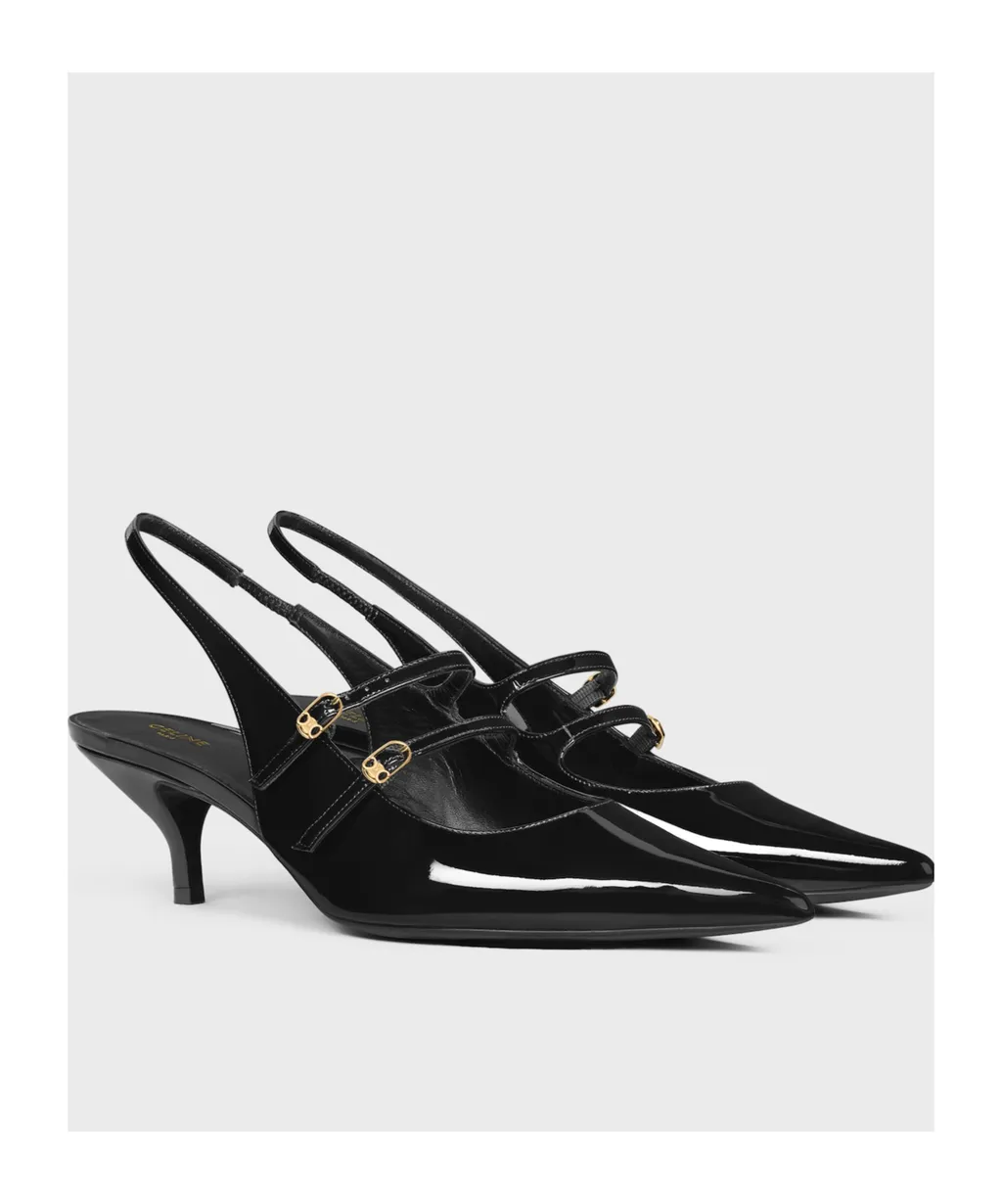 Judy Double Strap Mary Jane Slingback In Patent Calfskin