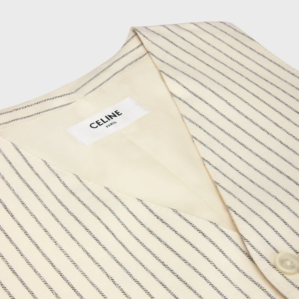 Vest In Striped Wool Gabardine
