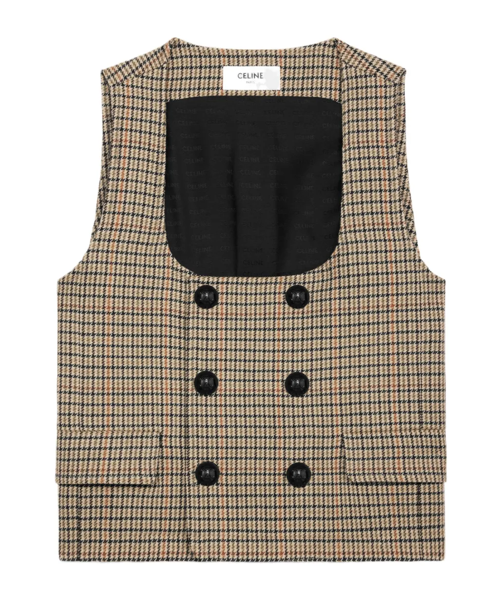 Double-Breasted Vest In Houndstooth Wool