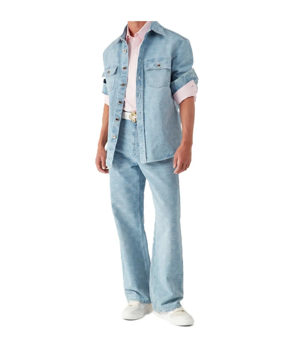 Logo Jacquard Curved Hem Denim Shirt